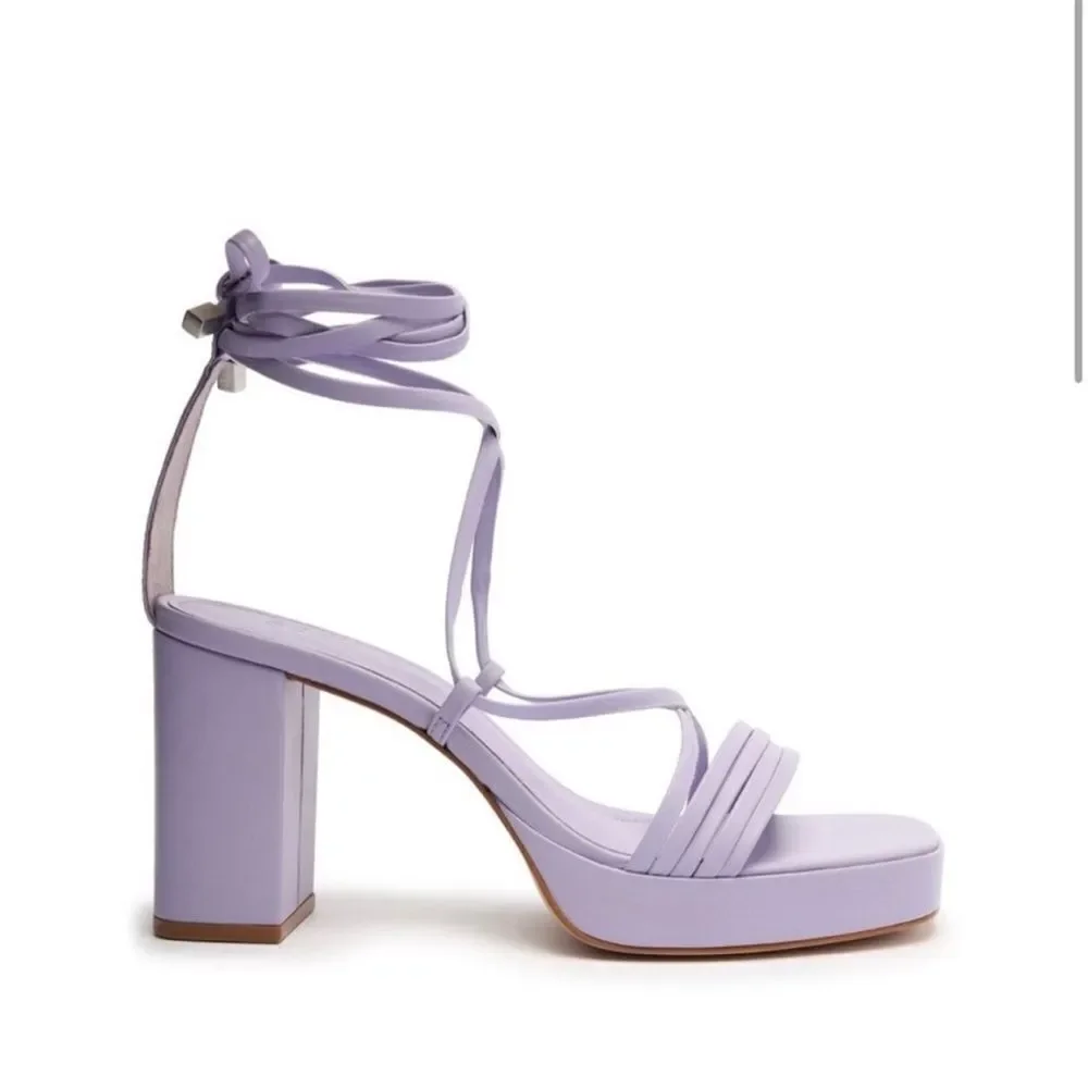 SCHUTZ Glenna Platform Leather Sandal Smokey Grape Purple 3.5” Heel- Size 8